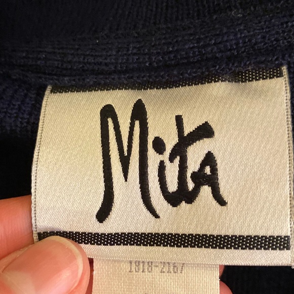 Mita Vintage Womens Navy Short Sleeve Knit Top Blazer w gold Buttons / Size 14 - Picture 9 of 9